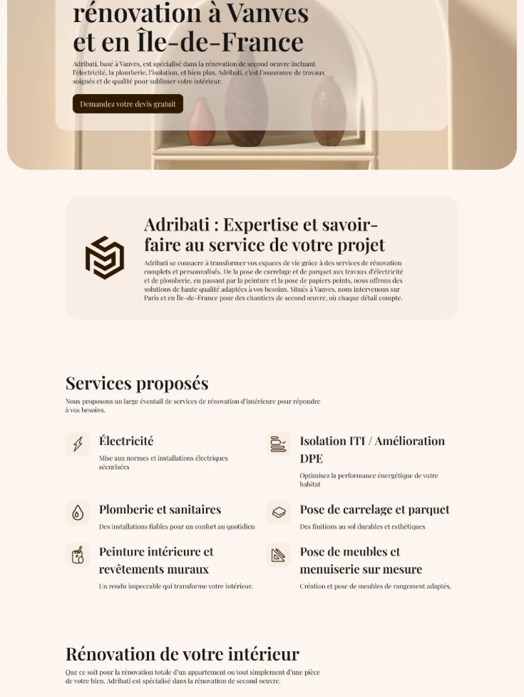 Maquette graphique du site Adribati